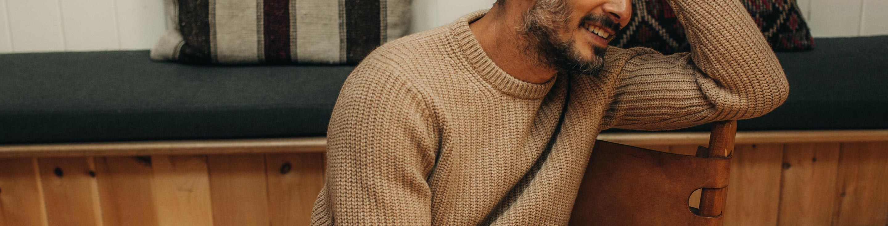 Mens Fisherman Merino Wool Sweater Natural