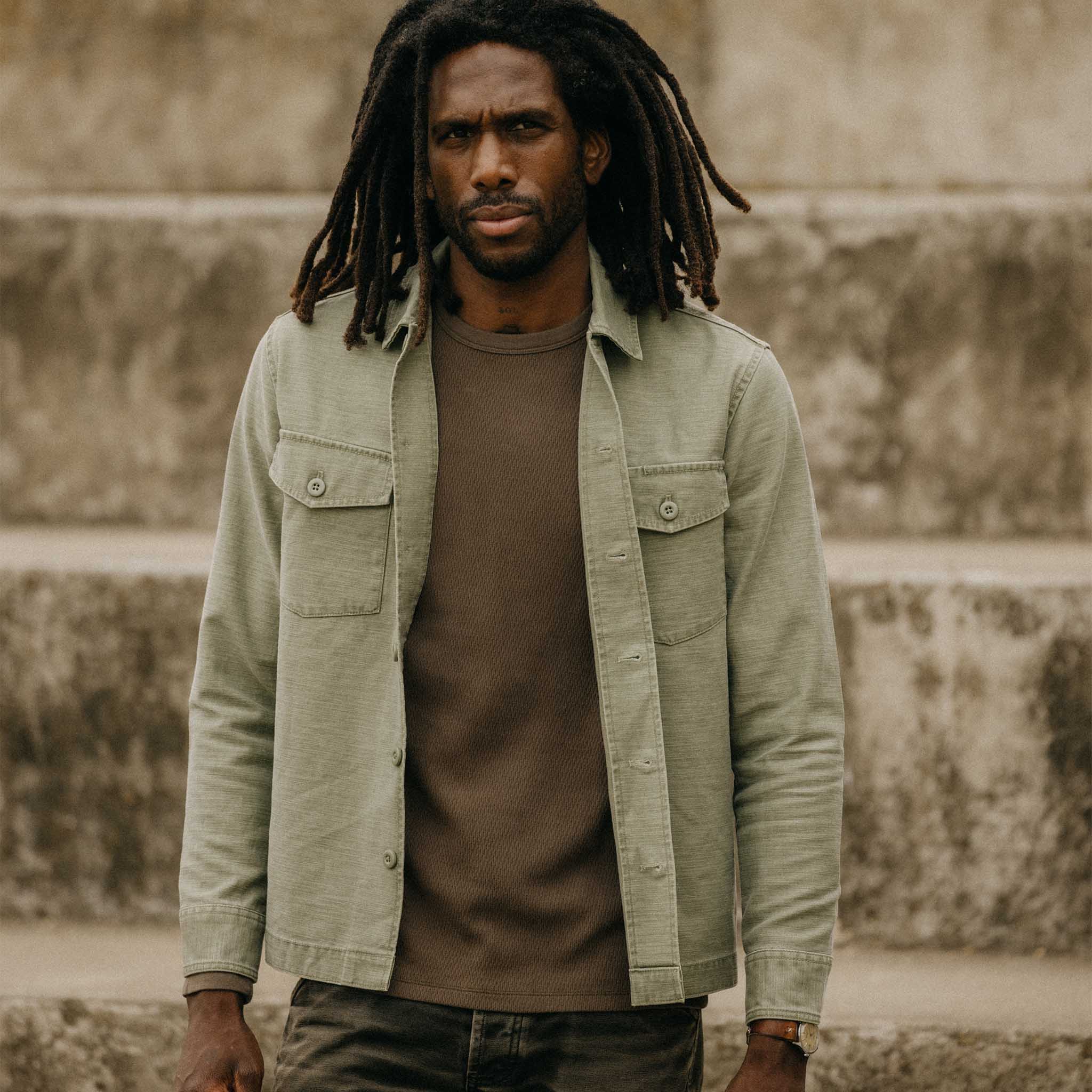 The Surplus Shirt in Field Olive Reverse Sateen