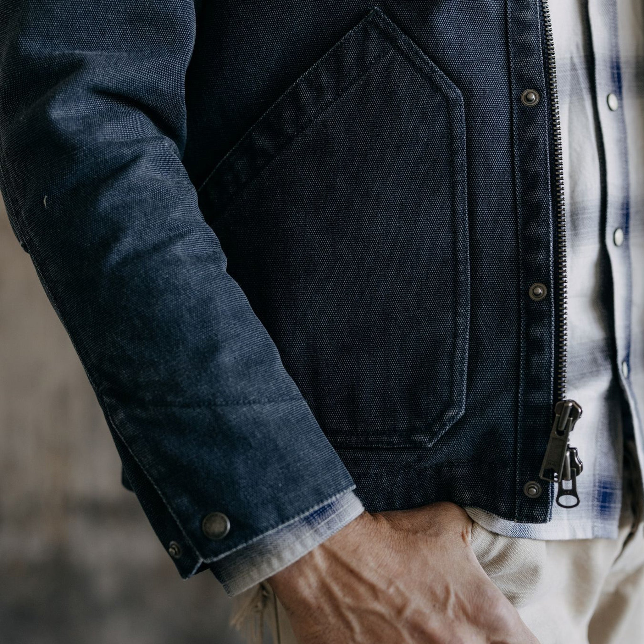 The Workhorse Jacket in | Canvas Chipped Navy Taylor Stitch