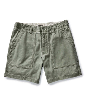 The Surplus Short in Field Olive Reverse Sateen, Bottoms by Taylor Stitch