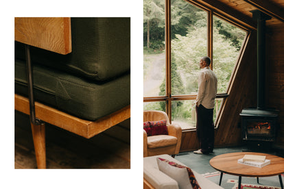 fit model looking out the window of Canyon Creek Cabin