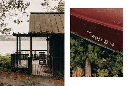 editorial images of a boat and a boathouse for Captain Whidbey