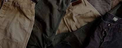 editorial image of various Good Acre Chore Pants