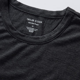 material shot of the collar on The Merino Tee in Heather Black, Knits by Taylor Stitch