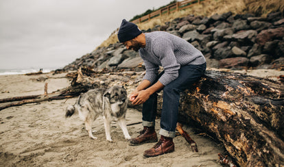 fit model posing in The Slim Jean in Rinsed Organic Selvage