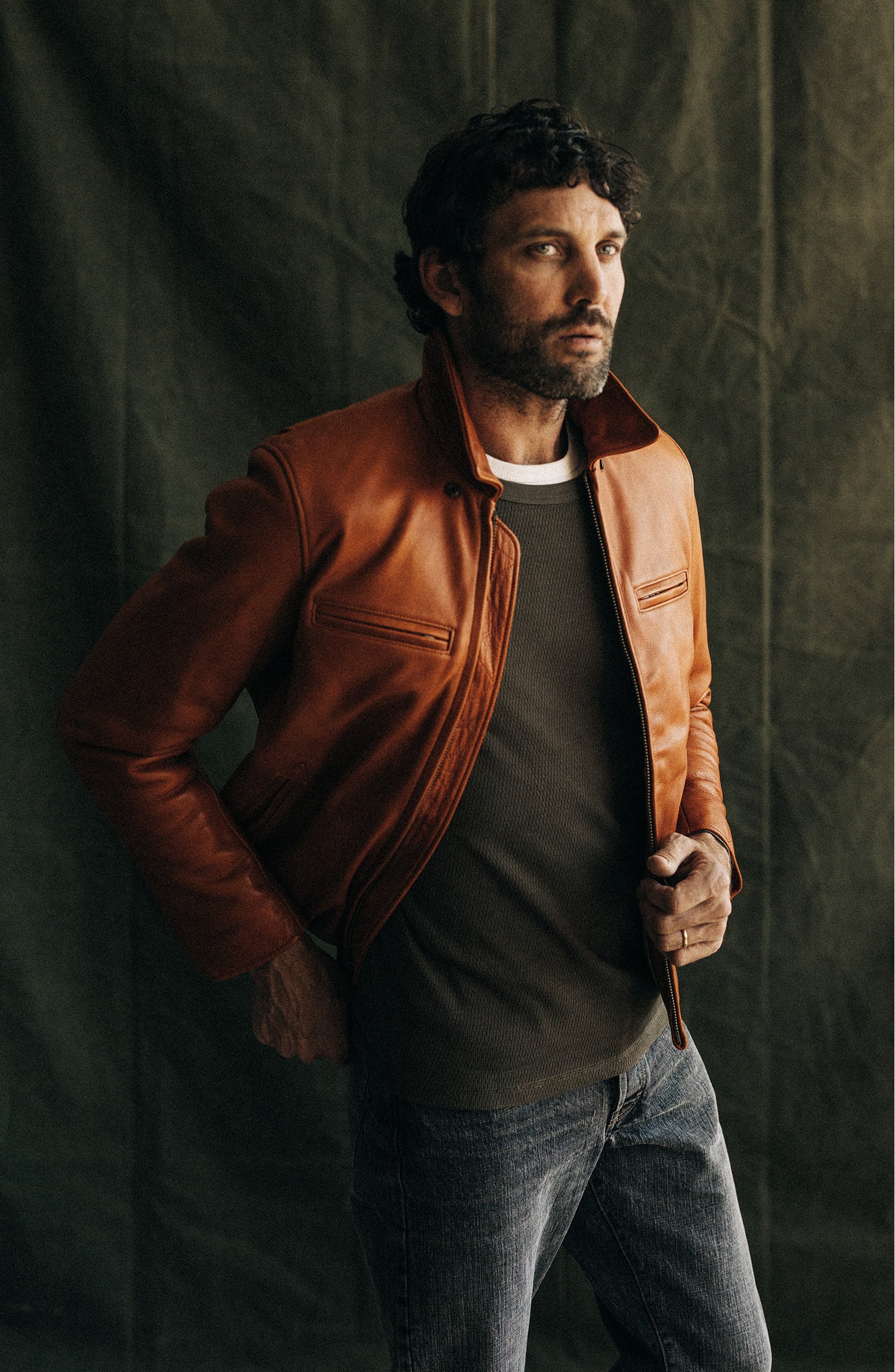 The Moto Jacket in Whiskey Steerhide Taylor Stitch