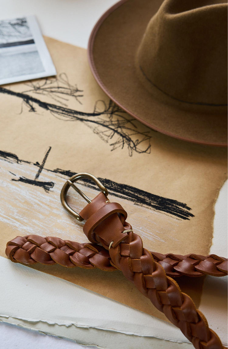 editorial image of The Braided Belt in Whiskey on paper