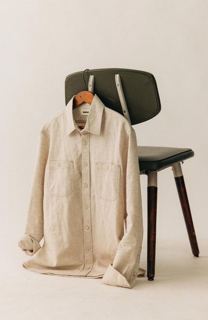 editorial image of The Utility Shirt in Natural Nep on a chair