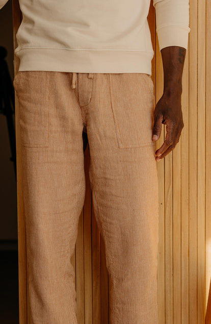 fit model showing off The Breakwater Pant in Chili Stripe
