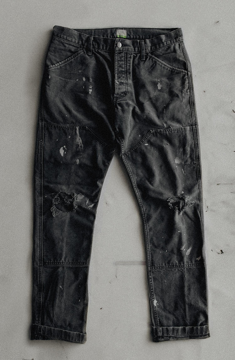 editorial image of vintage Good Acre Chore Pant in Black Canvas