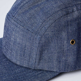 material shot of the stitching on The 5-Panel Cap in Washed Indigo, Accessories by Taylor Stitch