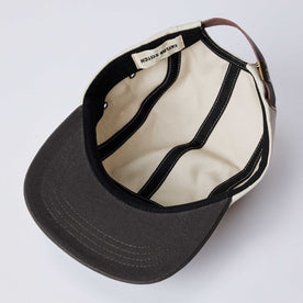 material shot of the inside details on The 5-Panel Cap in Stone Pigment Canvas, Accessories by Taylor Stitch