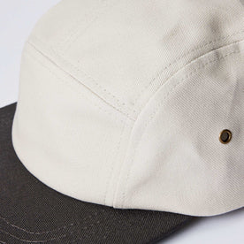 material shot of the stitching on The 5-Panel Cap in Stone Pigment Canvas, Accessories by Taylor Stitch