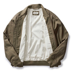 flatlay of the inside of The Bomber Jacket in Fatigue Olive Dry Wax, Outerwear by Taylor Stitch