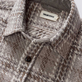 material shot of the collar on The Cutter Overshirt in Grey Plaid, Wovens by Taylor Stitch