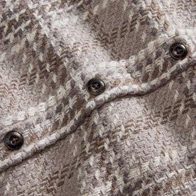 material shot of the buttons on The Cutter Overshirt in Grey Plaid, Wovens by Taylor Stitch