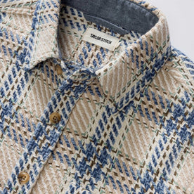 material shot of the collar on The Cutter Overshirt in Sandbar Plaid, Wovens by Taylor Stitch