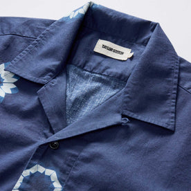 material shot of the collar on The Davis Shirt in Dark Navy Geo, Wovens by Taylor Stitch