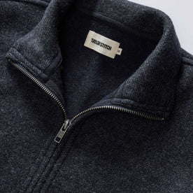 material shot of the collar on The Evans Jacket in Navy Birdseye Wool, Knits by Taylor Stitch