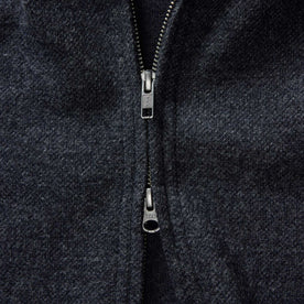 material shot of the zipper on The Evans Jacket in Navy Birdseye Wool, Knits by Taylor Stitch