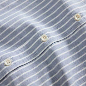 material shot of the buttons on The Jack in Blue Sky Stripe Oxford, Wovens by Taylor Stitch