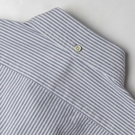 material shot of the back of the collar on The Jack in Navy University Stripe Everyday Oxford, Wovens by Taylor Stitch