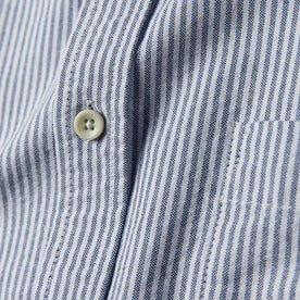 material shot of the buttons on The Jack in Navy University Stripe Everyday Oxford, Wovens by Taylor Stitch