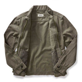 flaltay of the inside of The Station Jacket in Fatigue Olive Broken Twill, Outerwear by Taylor Stitch