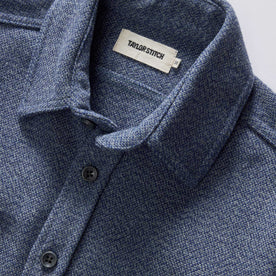 material shot of the collar on The Utility Shirt in Indigo Ash Wool Canvas, Wovens by Taylor Stitch