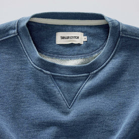 material shot of the collar on The Apres Crew in Washed Indigo Terry, Knits by Taylor Stitch