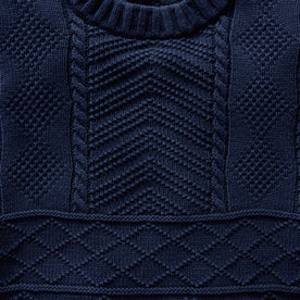 editorial image of the texture on The Bedford Sweater in Navy, Knits by Taylor Stitch