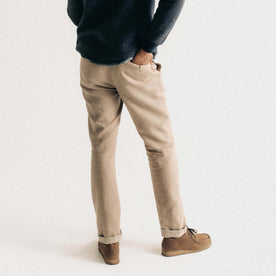 fit model showing off the back of The Carmel Pant in Heather Khaki Cotton Linen, Bottoms by Taylor Stitch