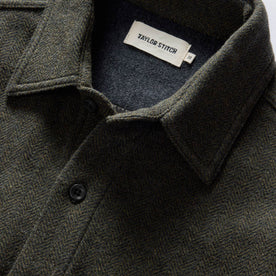 material shot of the collar on The Coastline Knit Shirt in Heather Army, Knits by Taylor Stitch