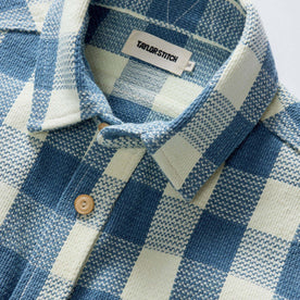 material shot of the collar on The Division Shirt in Washed Indigo Check, Wovens by Taylor Stitch