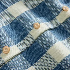 material shot of the buttons on The Division Shirt in Washed Indigo Check, Wovens by Taylor Stitch