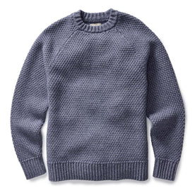 flatlay of The Fisherman Sweater in Blue Melange, Knits by Taylor Stitch