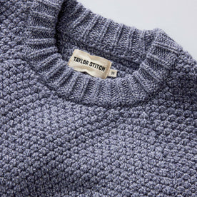 material shot of the collar on The Fisherman Sweater in Blue Melange, Knits by Taylor Stitch