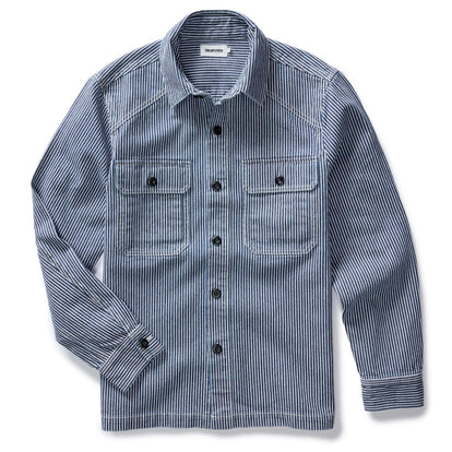 The Shop Shirt in Indigo Railroad Stripe Denim