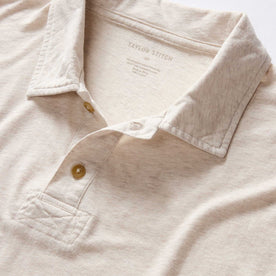 material shot of the collar on The Cotton Hemp Polo in Heather Oat, Knits by Taylor Stitch