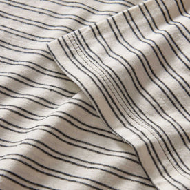 material shot of the sleeve on The Cotton Hemp Tee in Black Coffee Stripe, Knits by Taylor Stitch