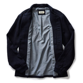 flatlay of the inside of The Crew Jacket in Raw Indigo Sashiko, Outerwear by Taylor Stitch