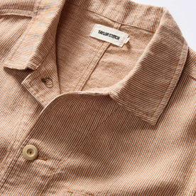 material shot of the collar on The Ojai Jacket in Chili Stripe Linen