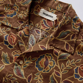 material shot of the collar on The Short Sleeve Davis Shirt in Burnt Toffee Print