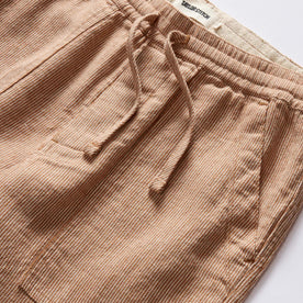 material shot of the waistband on The Breakwater Pant in Chili Stripe