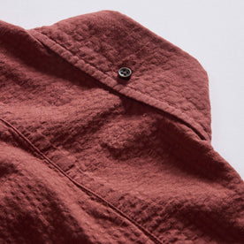 material shot of the back collar on The Short Sleeve Jack in Dried Cherry Seersucker, Wovens by Taylor Stitch