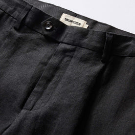 material shot of the waistband on The Thomas Trouser in Coal Linen Twill, Bottoms by Taylor Stitch