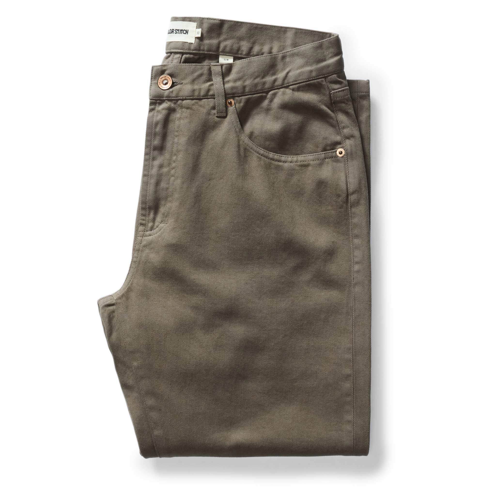 The Slim All Day Pant in Fatigue Olive Selvage Denim | Retail