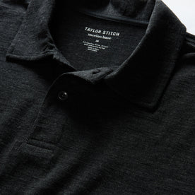 material shot of the collar on The Merino Polo in Heather Black, Knits by Taylor Stitch