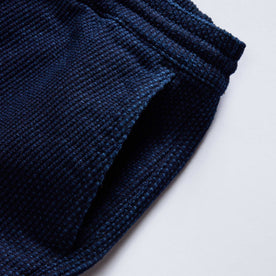 material shot of the pockets on The Apres Pant in Rinsed Indigo Sashiko, Bottoms by Taylor Stitch