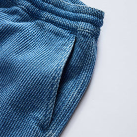 material shot of the pocket on The Apres Pant in Washed Indigo Sashiko, Bottoms by Taylor Stitch